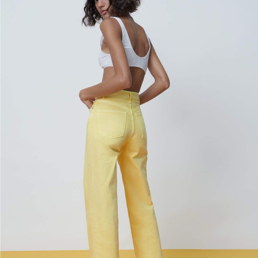 Zara Women's Wide Leg Jeans in Yellow